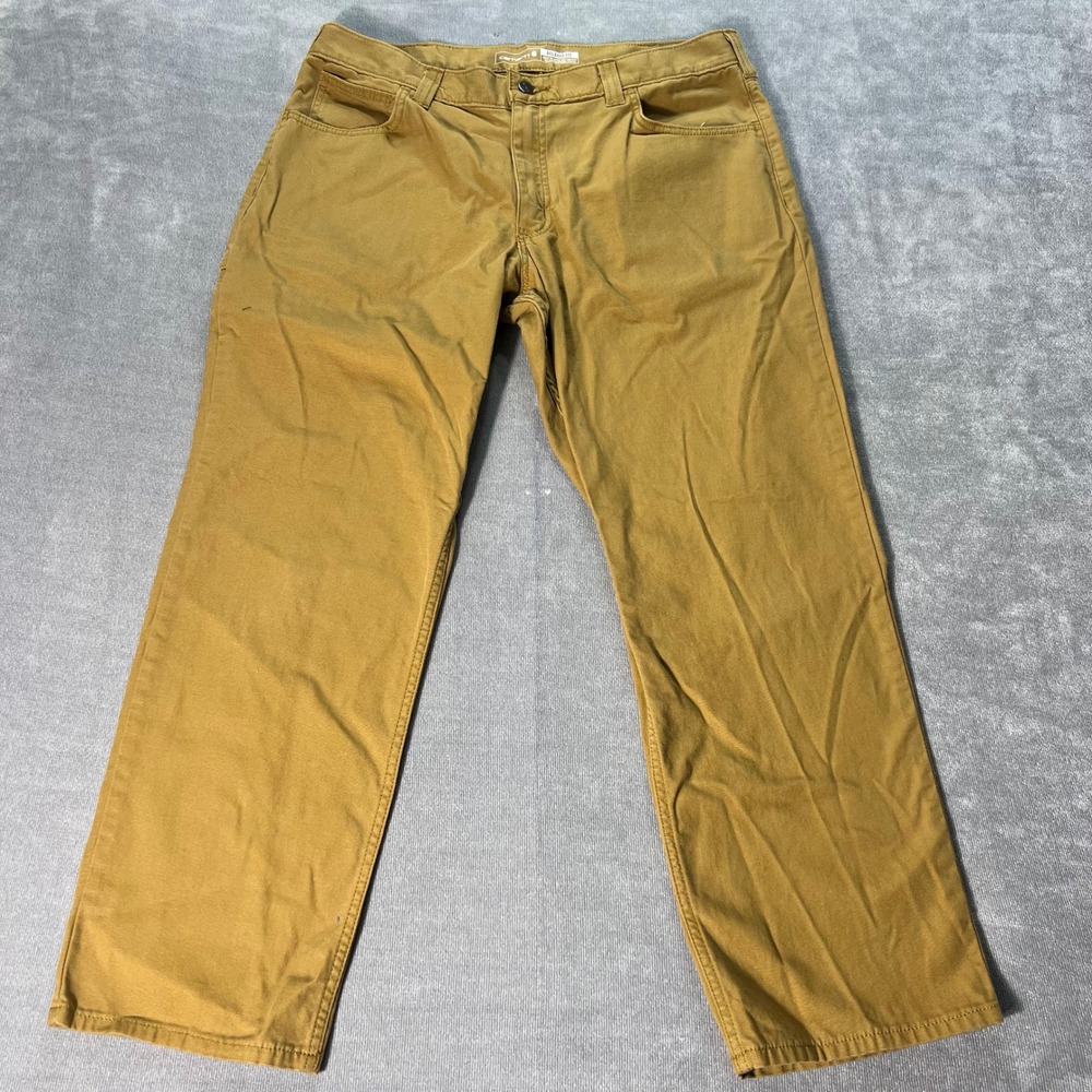 Carhartt Mens Work Pants 38x30 Tan Rugged Flex Relaxed Fit Canvas Utility